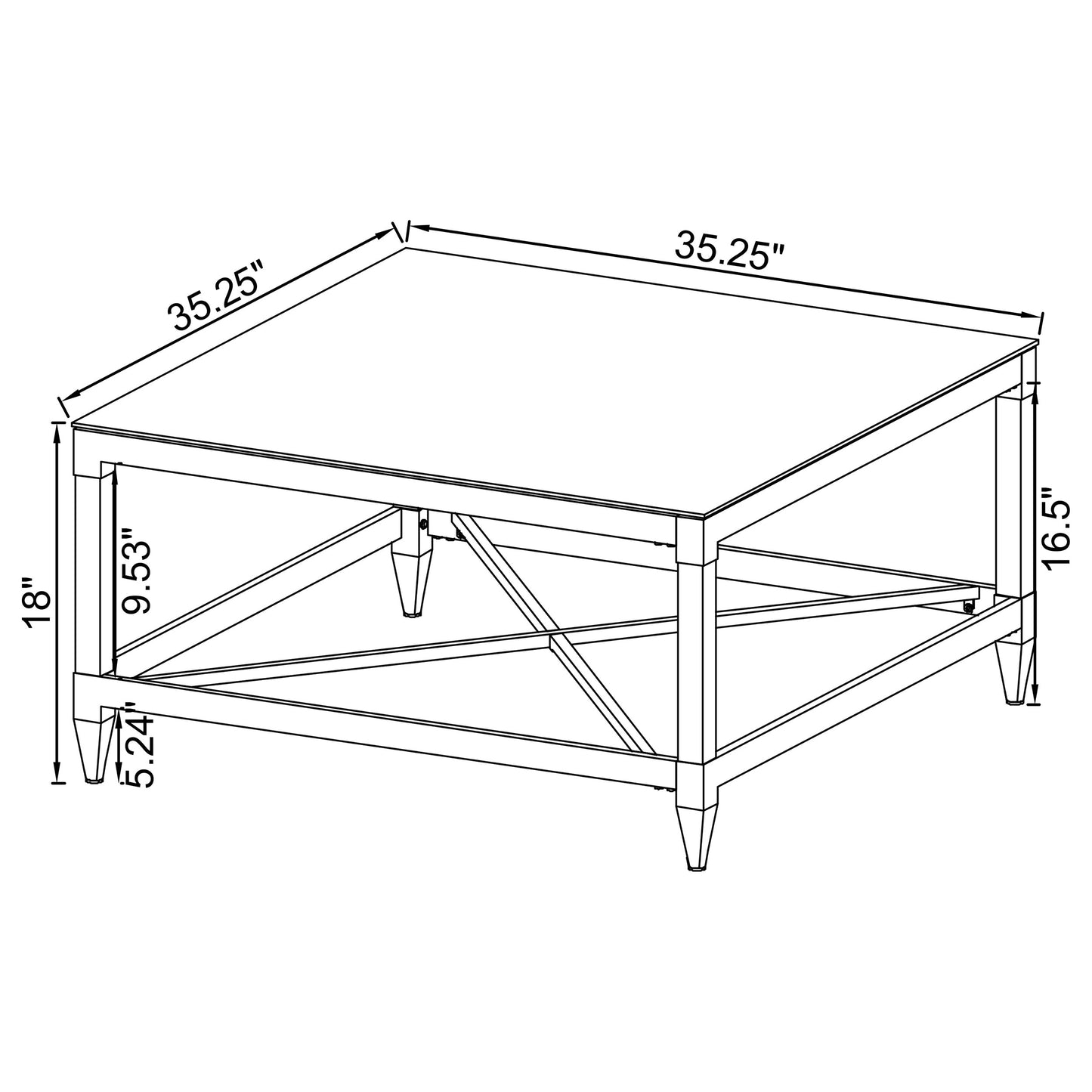 Lindley Square Tempered Mirror Acrylic Coffee Table Chrome