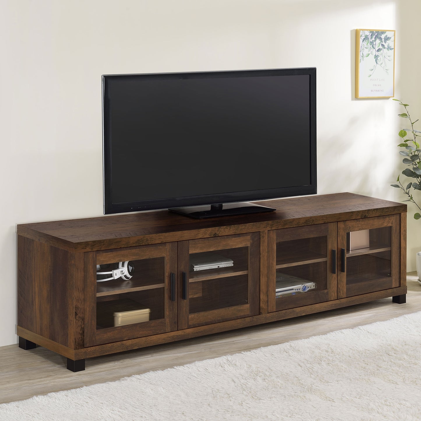 Sachin 4-door Engineered Wood 79" TV Stand Dark Pine