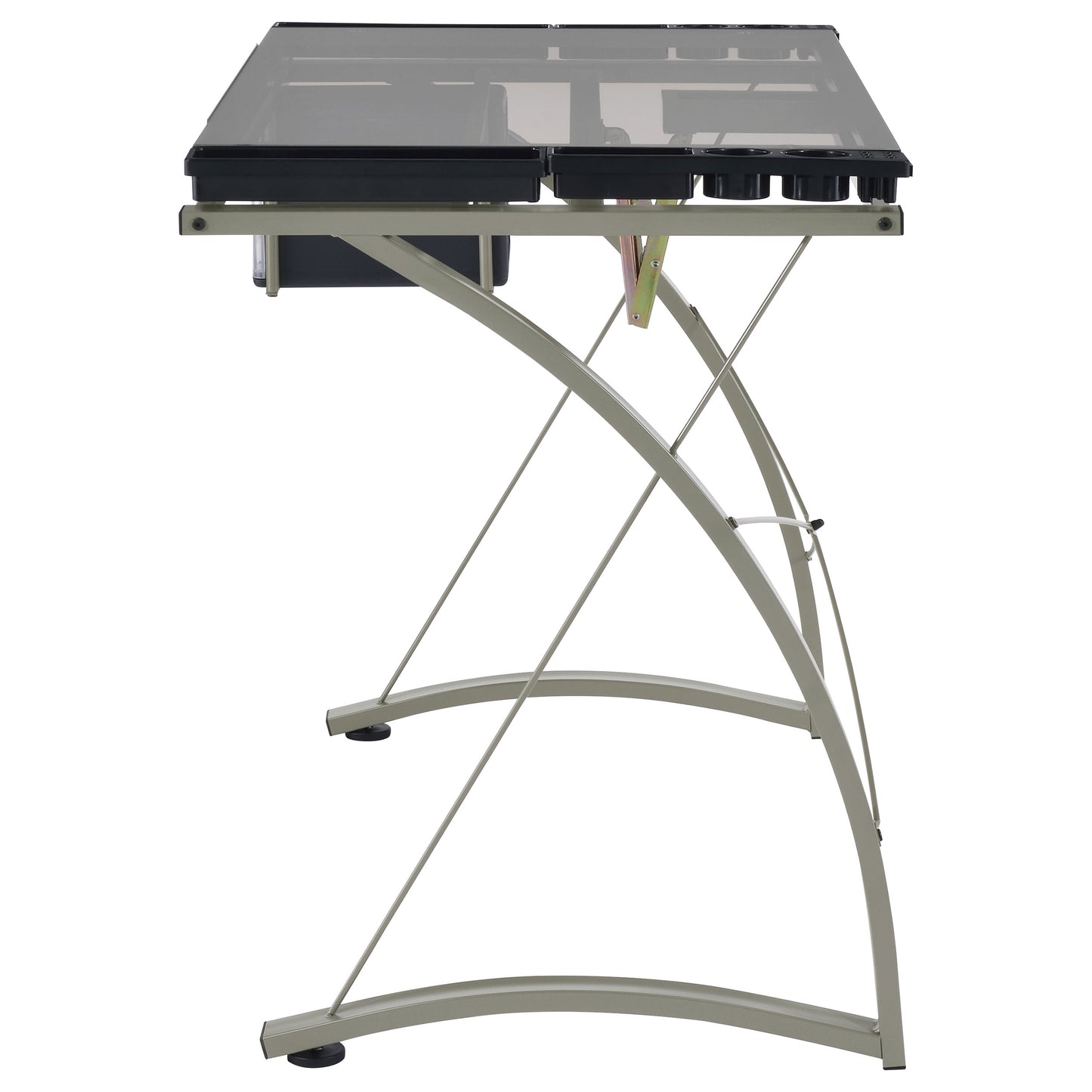 Melo 41-inch Glass Top Drafting Table with Storage Silver