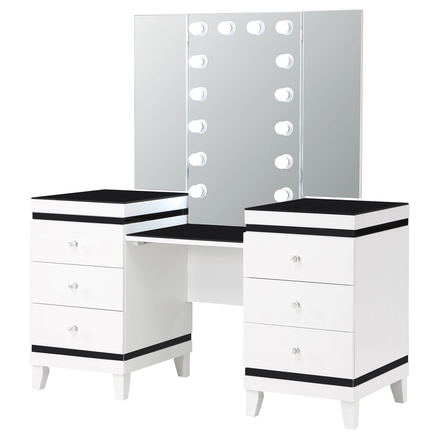 Talei 6-drawer Vanity Set with Lighting Black and White