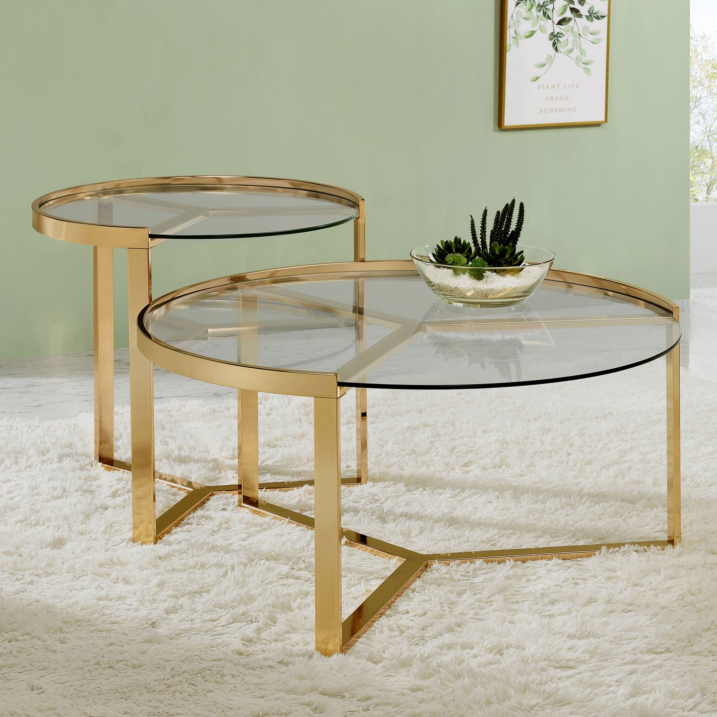 Delia 2-Piece Round Glass Top Nesting Coffee Table Gold